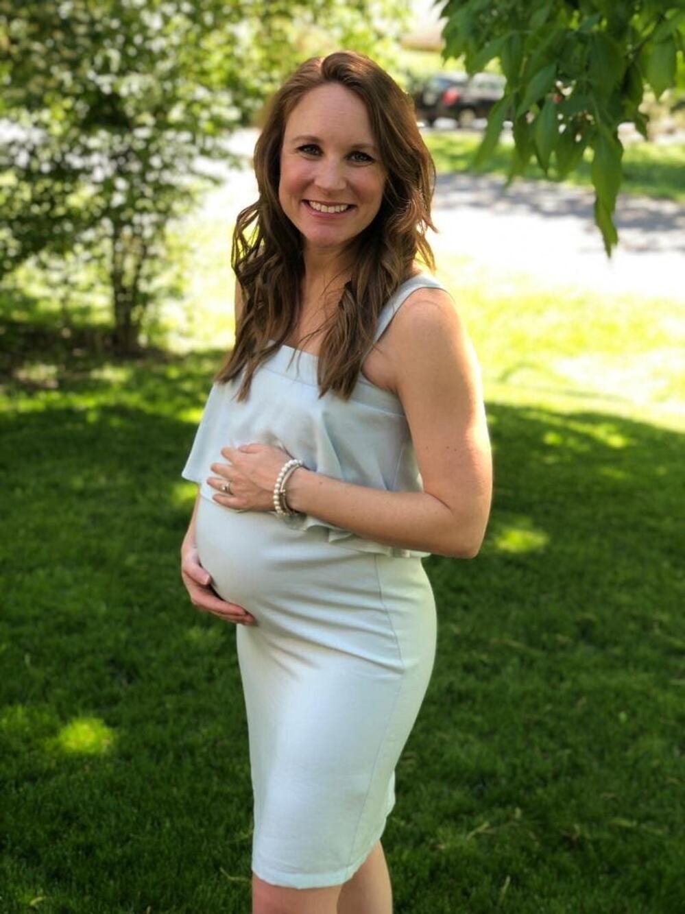 ROSIE POPE Blue Cloud Mia Maternity Ruffle Poppver Dress size Small